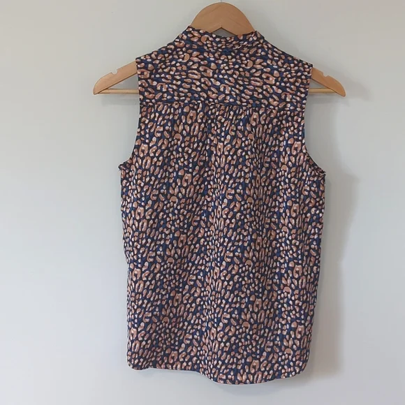J. Crew Leopard Print Tie Neck Sleeveless Blouse - Picture 3 of 5
